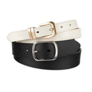 Women's 2-pack Reversible And Skinny Belt Set, Black/brown + Bone, 2252